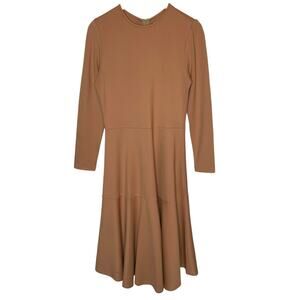 JessaKae Collection Tiered Midi Dress Camel A-line Long Sleeve size Large